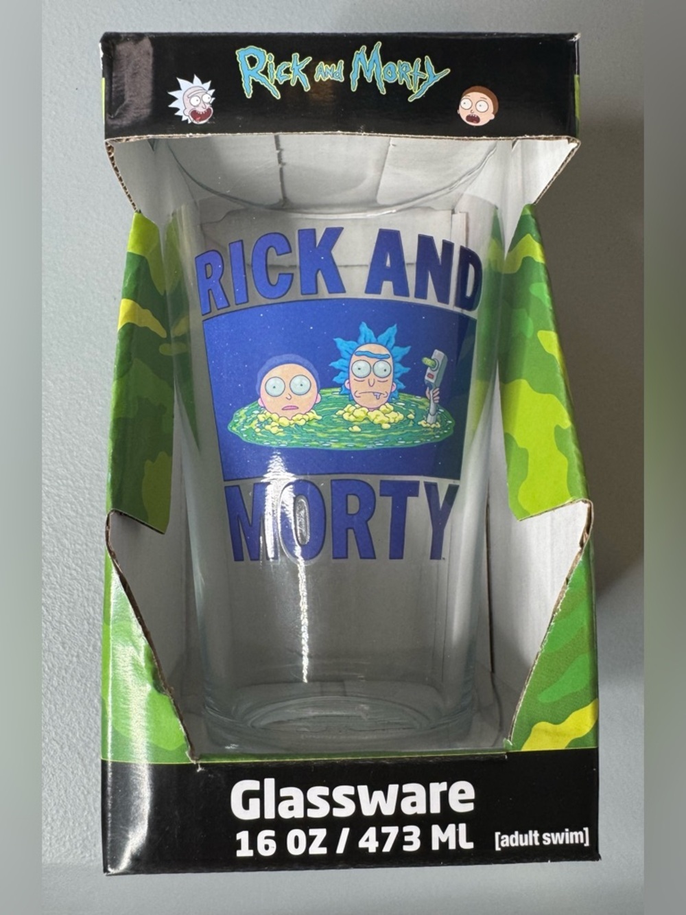 Rick and Morty sitcom show Blue Graphic 16oz glass cup novelty gift science